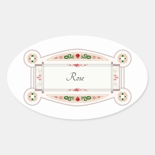 Autocollant rtro avec tiquette rose oval sticker