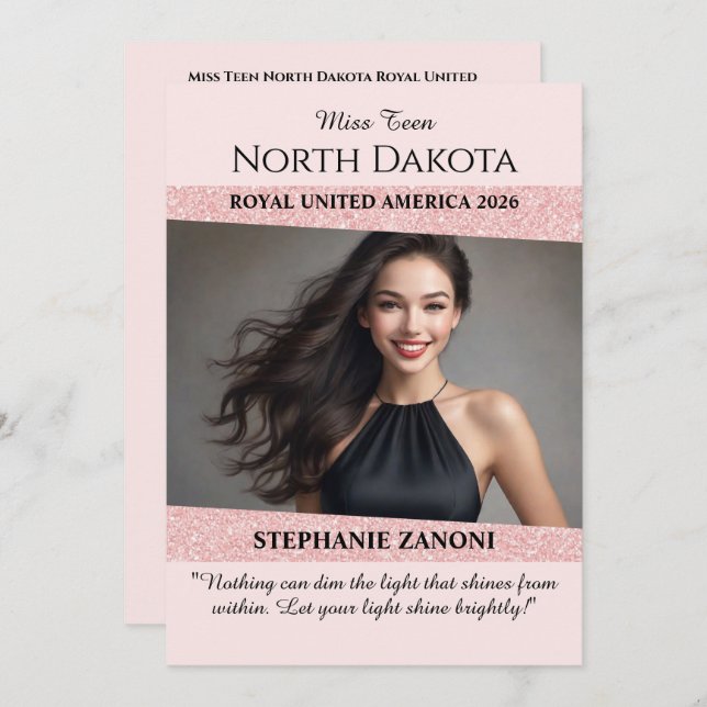 Autograph Card for Pageants | Rose Glitter Glitz (Front/Back)