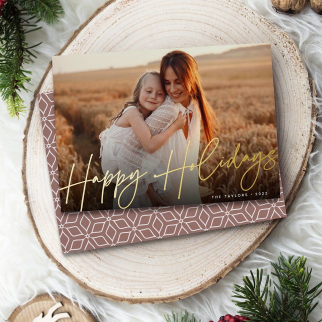 Autograph | Happy Holidays Horizontal Photo Foil Holiday Card (Creator Uploaded)
