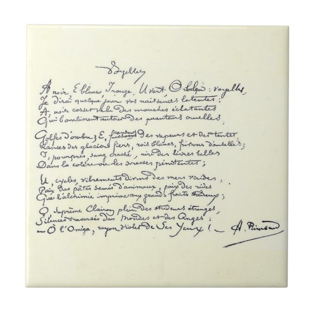 Autograph manuscript of Voyelles (Rimbaud) Ceramic Ceramic Tile (Front)