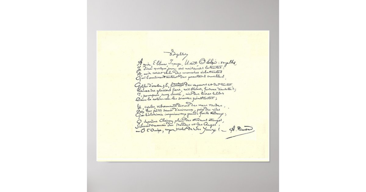 Autograph manuscript of Voyelles (Rimbaud) Poster | Zazzle