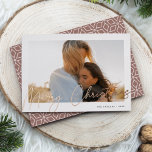 Autograph | Merry Christmas Horizontal Photo Foil Holiday Card<br><div class="desc">Send holiday greetings to friends and family in chic style with our elegant photo cards. Design features your favorite horizontal or landscape oriented photo framed by a thick white border, with "Merry Christmas" sketched on top in shining rose gold foil hand lettered script. Personalize with your family name and the...</div>