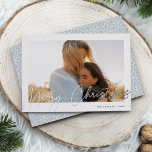 Autograph | Merry Christmas Horizontal Photo Foil Holiday Card<br><div class="desc">Send holiday greetings to friends and family in chic style with our elegant photo cards. Design features your favorite horizontal or landscape oriented photo framed by a thick white border, with "Merry Christmas" sketched on top in shining silver foil hand lettered script. Personalize with your family name and the year...</div>