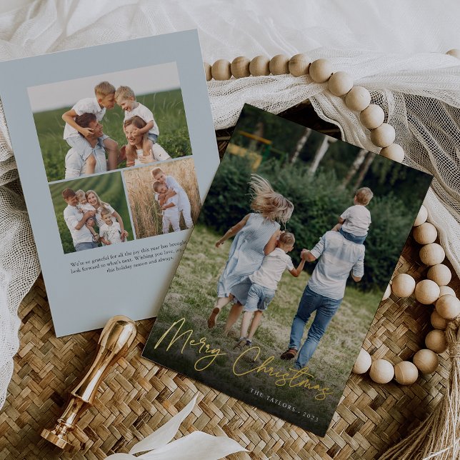 Autograph | Merry Christmas Vertical Photo Foil Holiday Card (Creator Uploaded)