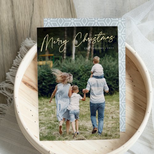 Autograph  Merry Christmas Vertical Photo Foil Holiday Card