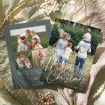 Autograph | Merry Christmas Vertical Photo Holiday Card<br><div class="desc">Send holiday greetings to friends and family in chic style with our elegant photo cards. Design features your favorite vertical or portrait oriented photo with "Merry Christmas" overlaid along the bottom in white hand lettered script. Personalize with your family name and the year in the lower right corner, and add...</div>