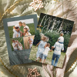 Autograph | Merry Christmas Vertical Photo Holiday Card<br><div class="desc">Send holiday greetings to friends and family in chic style with our elegant photo cards. Design features your favorite vertical or portrait oriented photo with "Merry Christmas" overlaid across the top in white hand lettered script. Personalize with your family name and the year beneath, and add three additional photos to...</div>