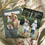 Autograph | Merry Christmas Vertical Photo Holiday Card<br><div class="desc">Send holiday greetings to friends and family in chic style with our elegant photo cards. Design features your favorite vertical or portrait oriented photo with "Merry Christmas" overlaid along the top in white hand lettered script. Personalize with your family name and the year beneath, and add three additional photos to...</div>