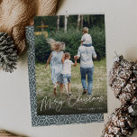Autograph | Merry Christmas Vertical Photo Holiday Card<br><div class="desc">Send holiday greetings to friends and family in chic style with our elegant photo cards. Design features your favorite vertical or portrait oriented photo with "Merry Christmas" overlaid along the bottom in white hand lettered script. Personalize with your family name and the year in the lower right corner.</div>