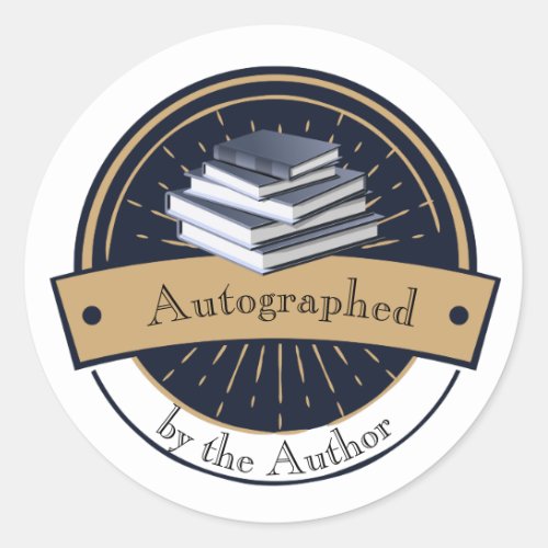 Autographed by the Author Stack of Books Classic Round Sticker