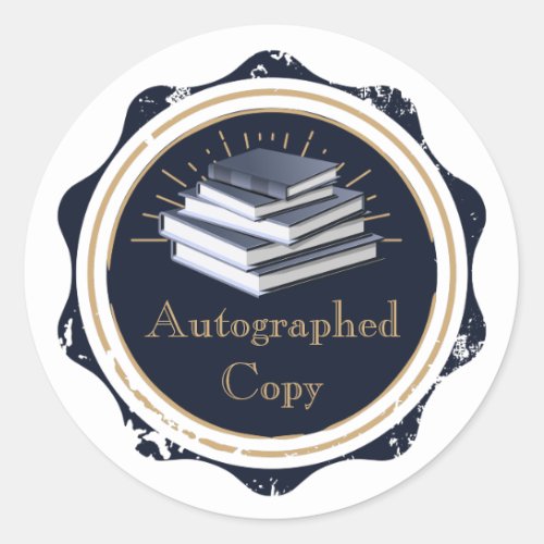 Autographed Copy Stacked Books Classic Round Sticker