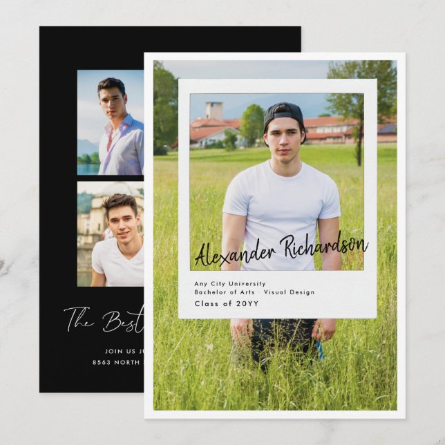 Autographed Snapshot | 5 Photo Graduation Party Invitation (Front/Back)