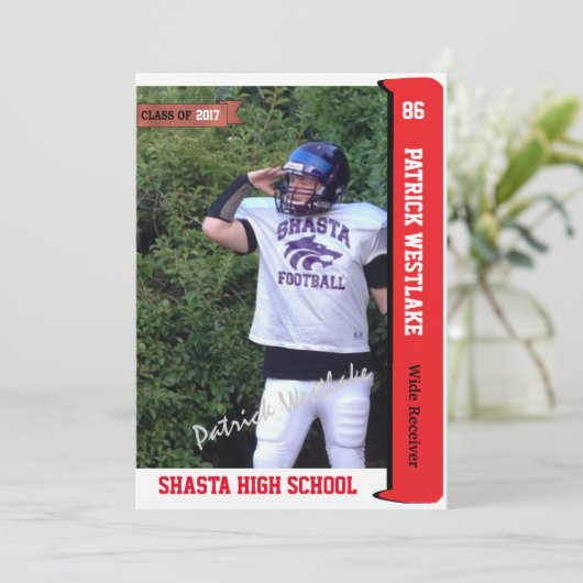 Autographed Trading Card Grad Invitations - red (Standing Front)