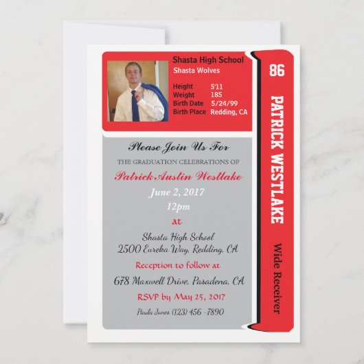 Autographed Trading Card Grad Invitations - red (Back)