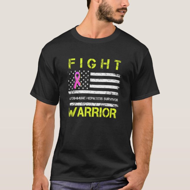 Autoimmune Hepatitis Survivor Warrior America Flag T-Shirt (Front)