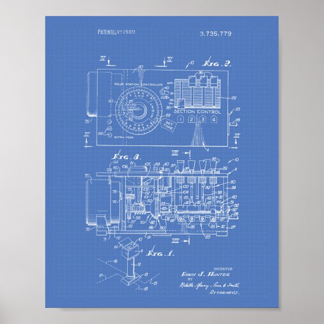 Automatic controller 1973 Patent Art Blueprint Poster (Front)
