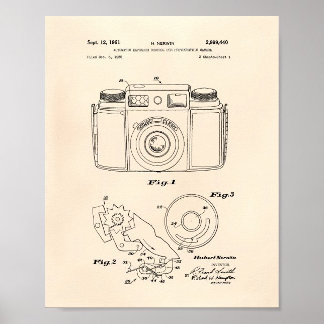 Automatic Exposure 1961 Patent Art Old Peper Poster (Front)