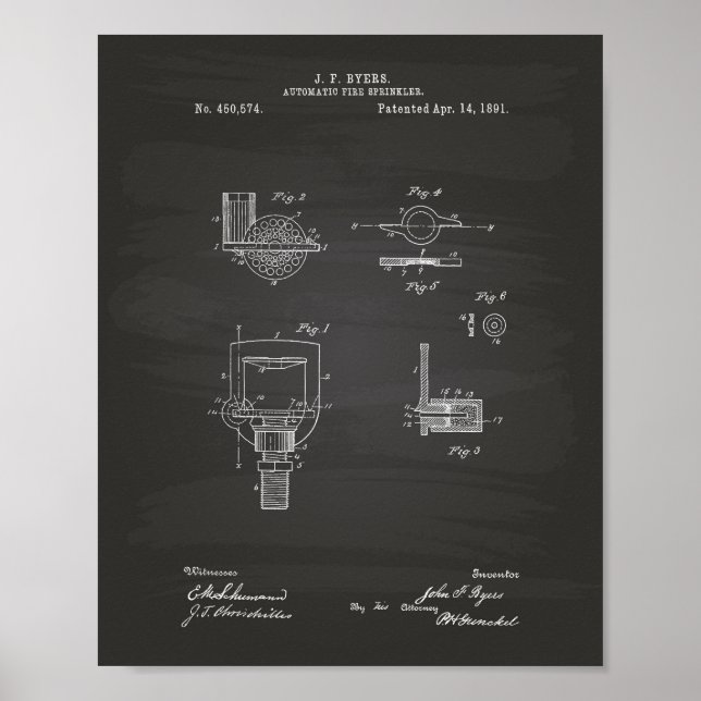 Automatic Fire Sprinkler 1891 Patent - Chalkboard Poster (Front)