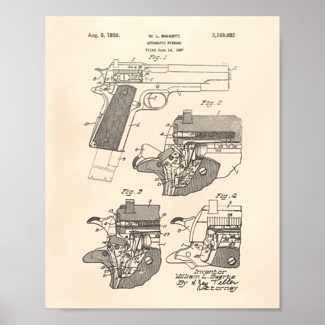 Automatic Firearm 1939 Patent Art Old Peper Poster (Front)
