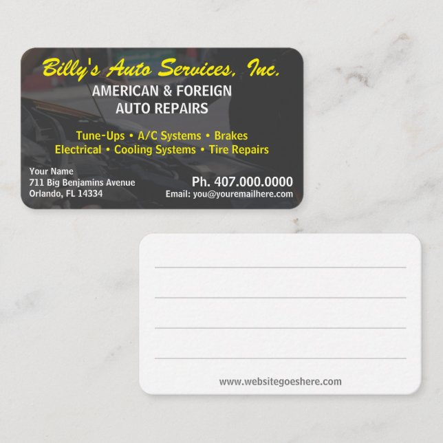Automobile Car Repair Mechanic 2 Sided Template Bu Business Card (Front/Back)
