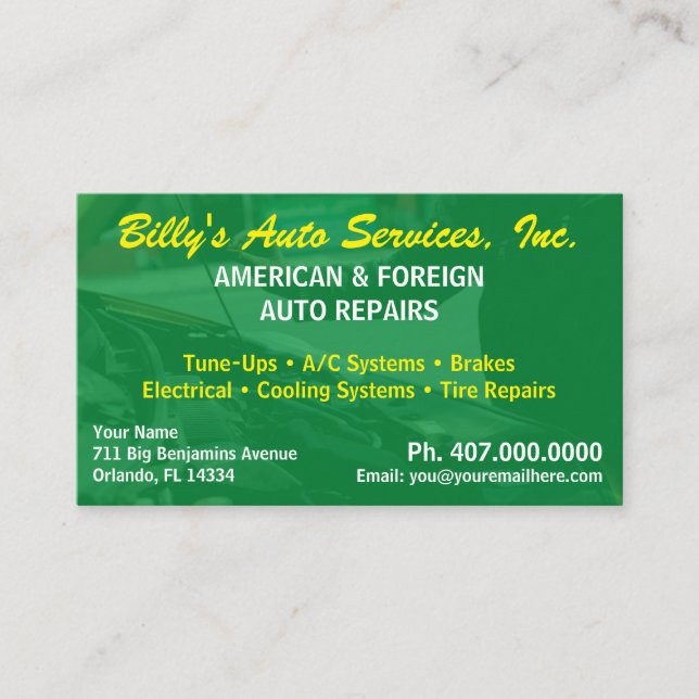 Automobile Car Repair Mechanic 2 Sided Template Bu Business Card (Front)