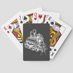 automobile car v 12 engine motor illustration art poker cards