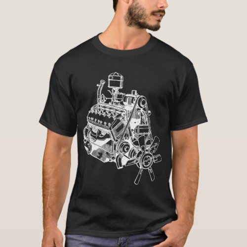 automobile car v 12 engine motor illustration art T_Shirt