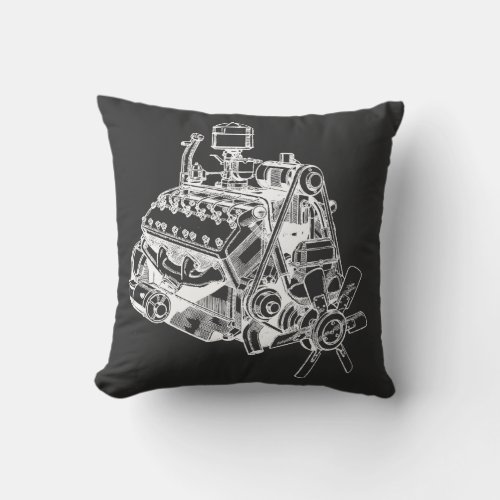 automobile car v 12 engine motor illustration art throw pillow