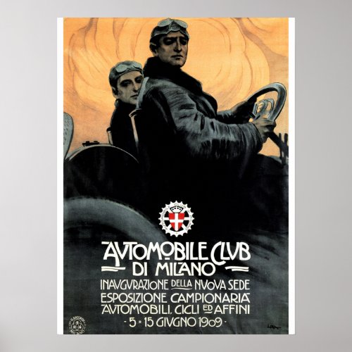 AUTOMOBILE CLUB DI MILANO Advertising Vintage Car Poster