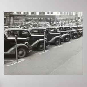 Automobiles in Omaha, 1938. Vintage Photo Poster