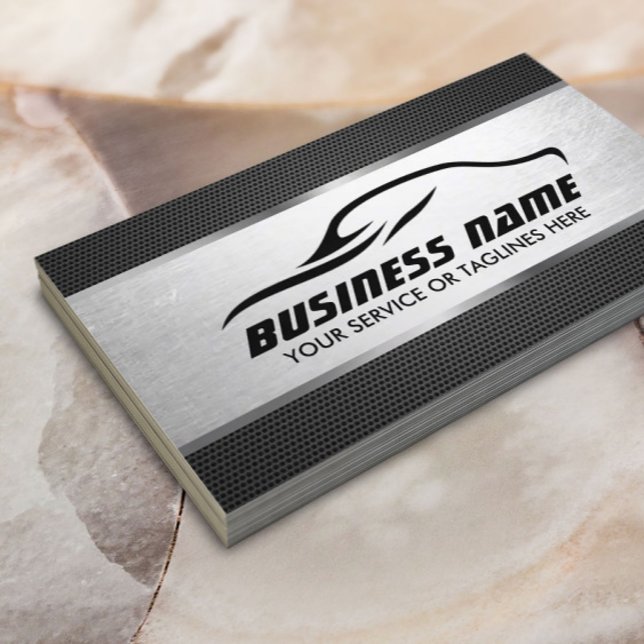 Automotive Auto Repair Cool Silver Professional Business Card (Creator Uploaded)
