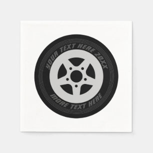 Automotive black car tire wheel auto racing theme napkins