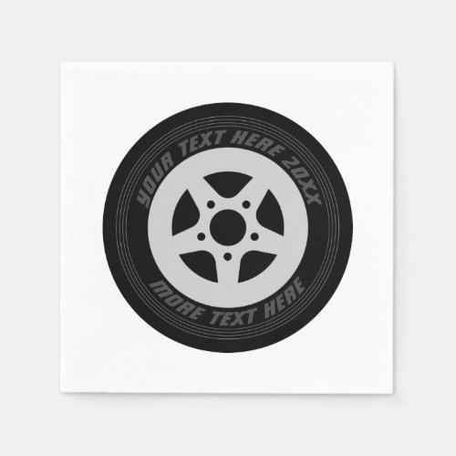 Automotive black car tire wheel auto racing theme napkins