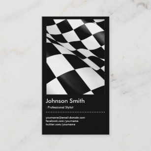 Automotive - Black White Plaid Checkered Flag Business Card