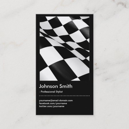 Automotive - Black White Plaid Checkered Flag Business Card