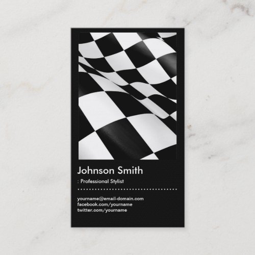 Automotive _ Black White Plaid Checkered Flag Business Card