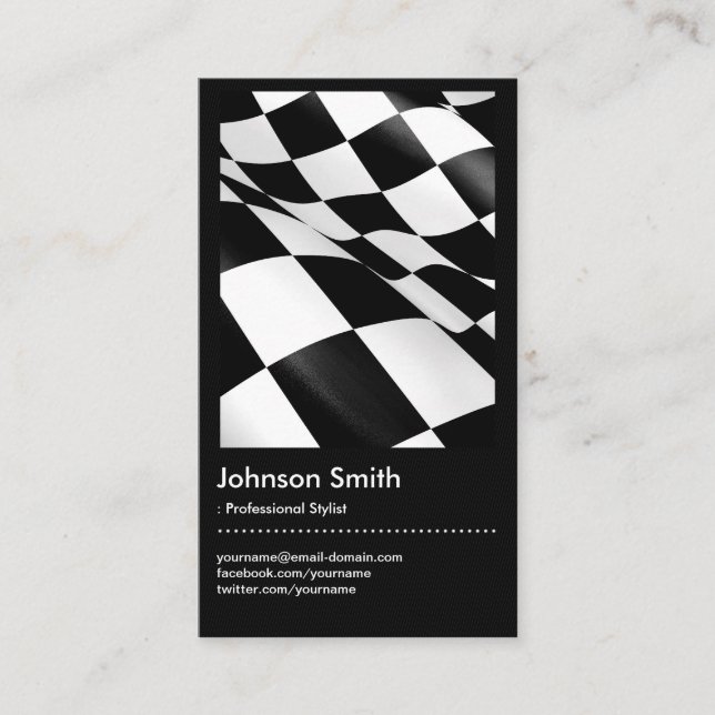 Automotive - Black White Plaid Checkered Flag Business Card (Front)