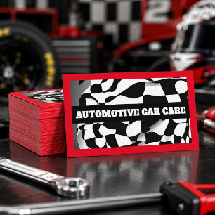 Automotive Car Mechanic Checkered Flag Red Business Card