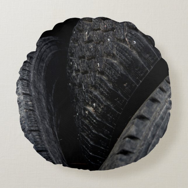 Automotive Car old tires Black Road trips  Round Pillow (Front)