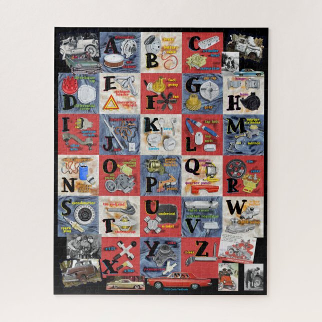 Automotive Car Parts Alphabet Puzzle (Vertical)
