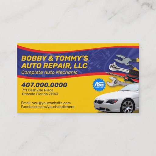 Customizable Automotive Car Repair Mechanic 2 Sided Business Card