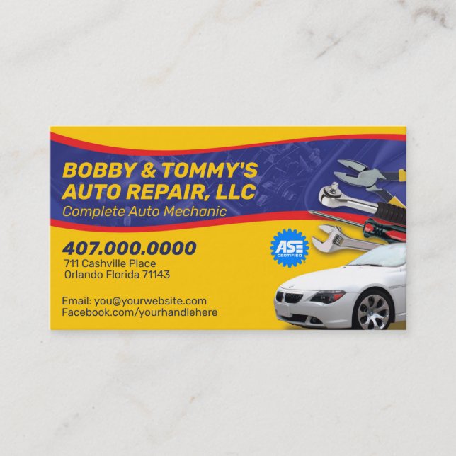Automotive Car Repair Mechanic 2 Sided Business Card (Front)