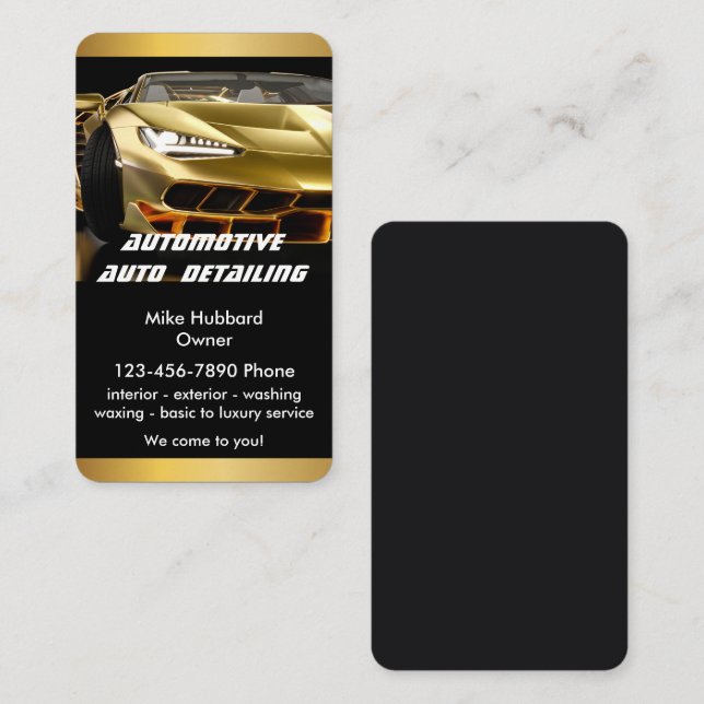 Automotive Car Wash Auto Detailing Gold Stripe  Business Card (Front/Back)