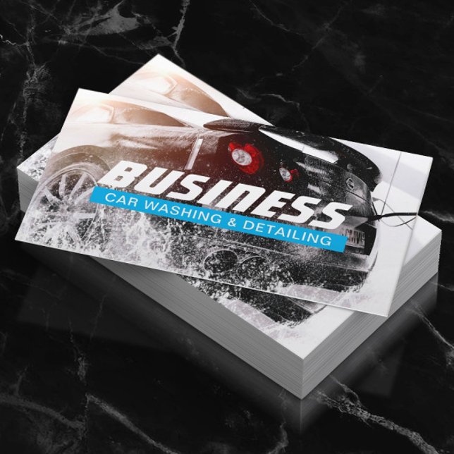 Automotive Car Wash & Auto Detailing Light Blue Business Card (Creator Uploaded)