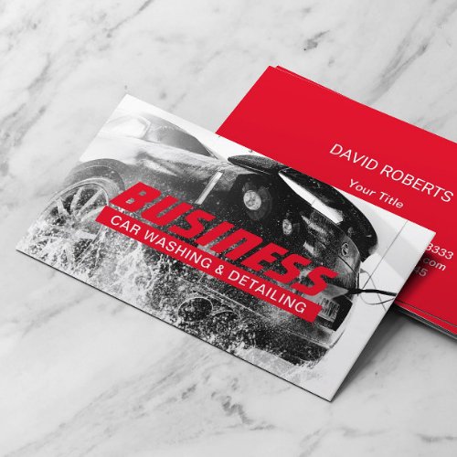 Automotive Car Wash  Auto Detailing Modern Red Business Card