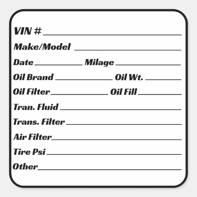 Automotive Maintenance Service Engine Checklist Square Sticker | Zazzle