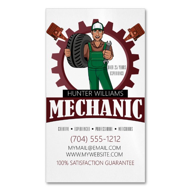 Automotive Mechanic Car Repair Engine Maintenance Business Card Magnet (Front Vertical)