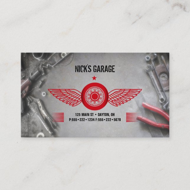 Automotive Motorcycle Tools Repair Garage Logo Business Card (Front)