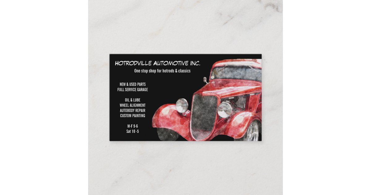 Automotive Parts Service Red Classic Hotrod Car Business Card Zazzle Com