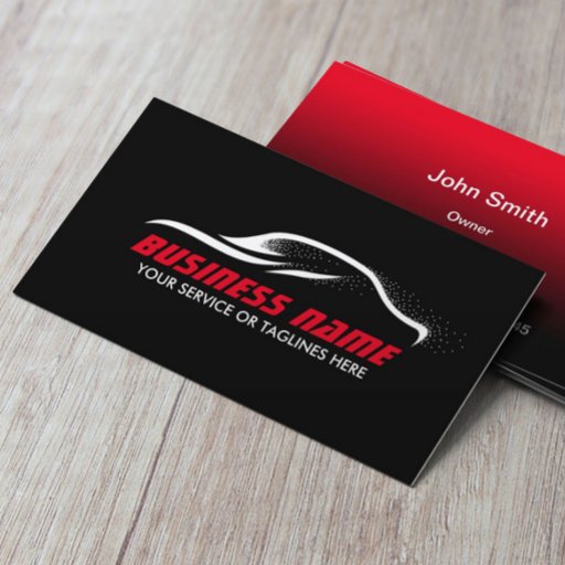 Customizable Automotive Professional Black &amp; Red Car Auto Business Card